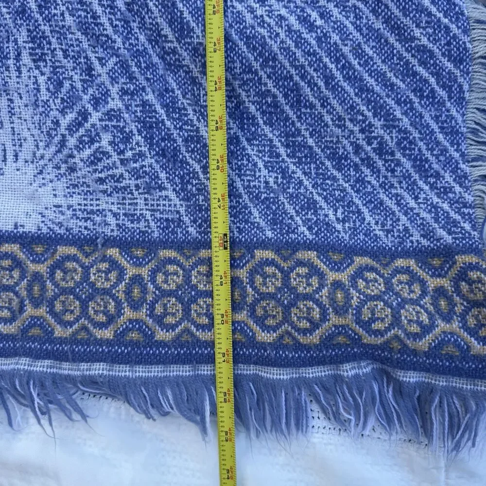Blue Fringed Angel Throw Blanket Soft Woven Tapestry W/ Fringe 5’ X 4’